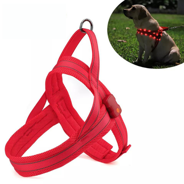 Antitrekk hundesele med LED-lys og refleks