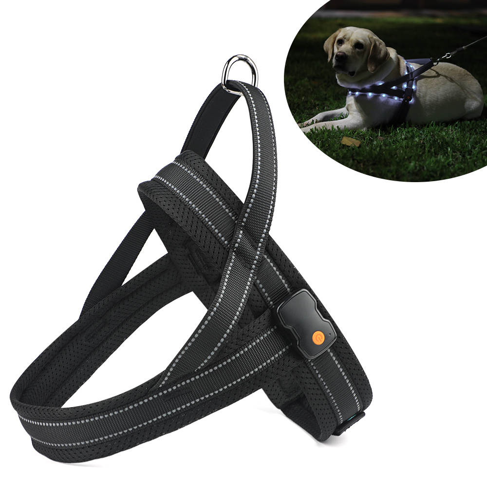 Antitrekk hundesele med LED-lys og refleks
